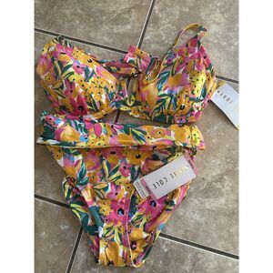 NWT Anne Cole S M Floral Sunshine Bikini Set Swimwear Convertible Bottom